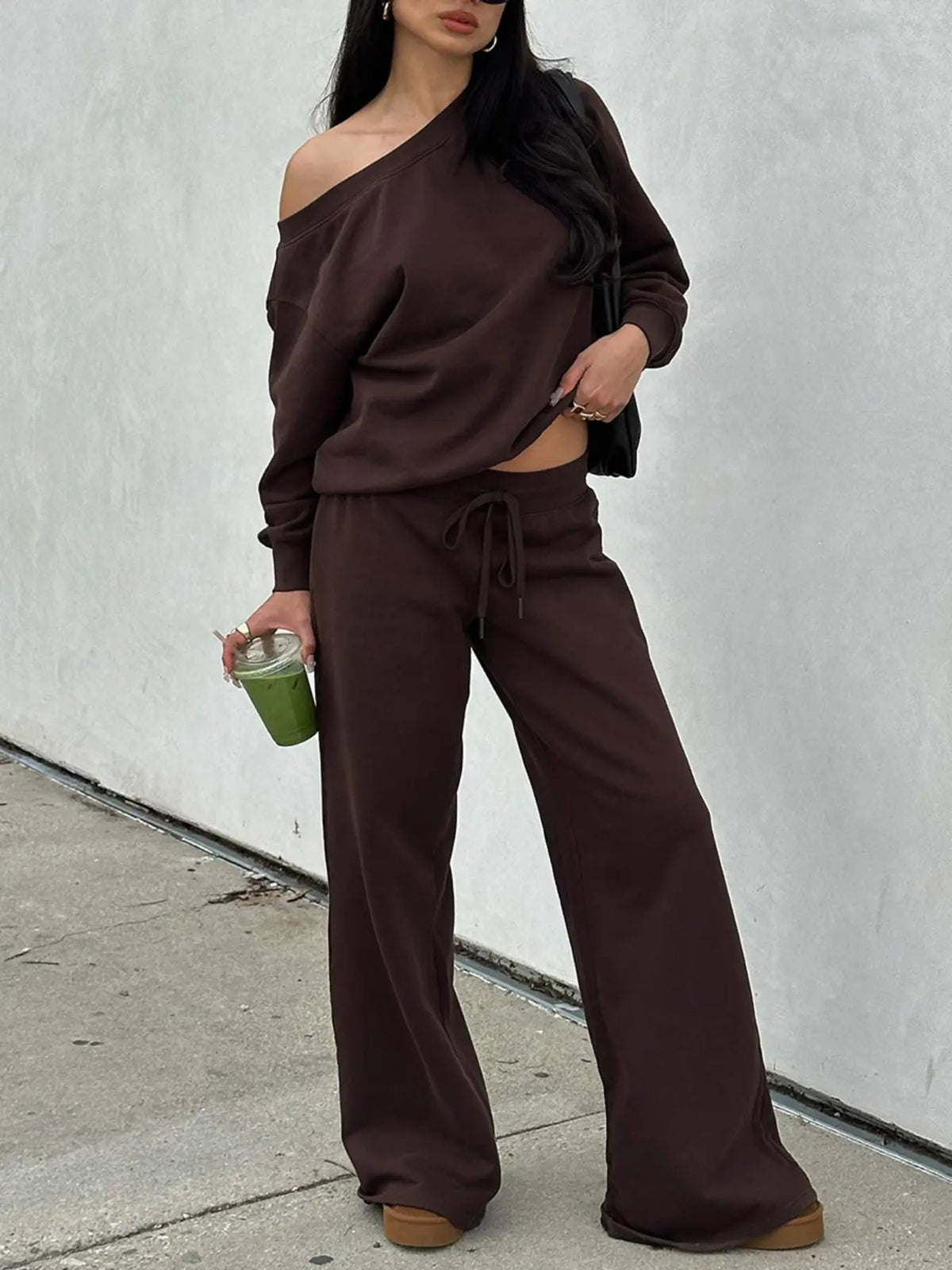 Women‘S off the Shoulder Long Sleeve Jumper & Pants, 2 Piece Set Casual Fashion Set Fall Basic Sweatsuit Outfits, Jumper Suit, Womenswear, Sweatshirt, Clothes, Lady